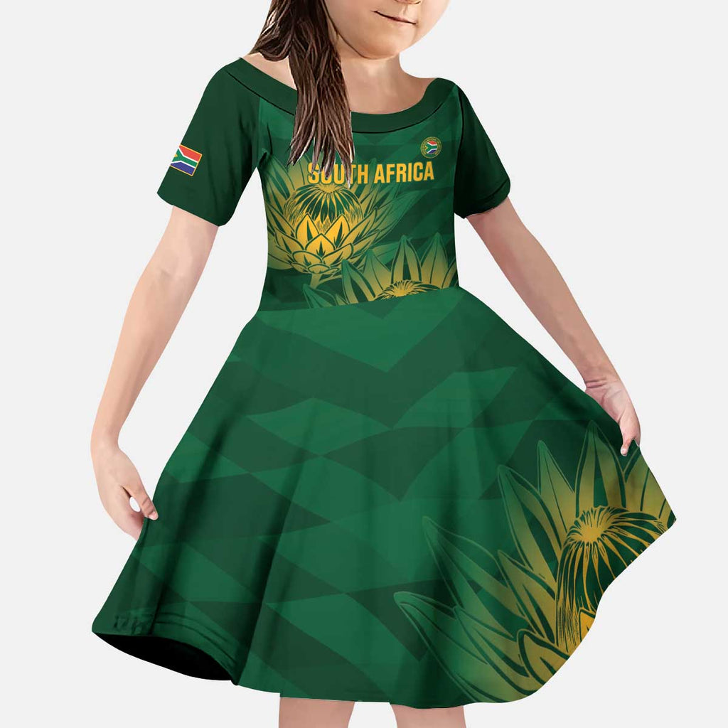 Custom South Africa Cricket Kid Short Sleeve Dress Go Champions Proteas