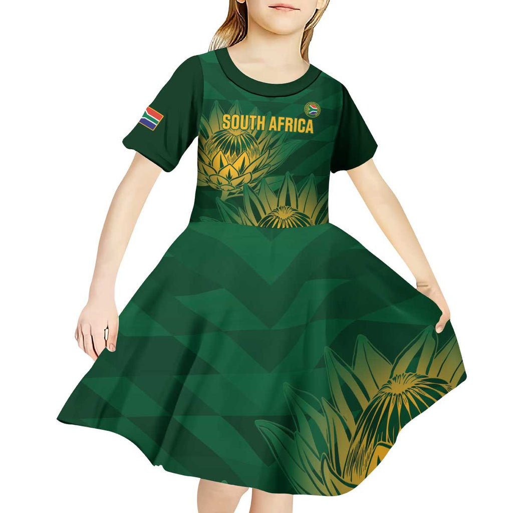 Custom South Africa Cricket Kid Short Sleeve Dress Go Champions Proteas