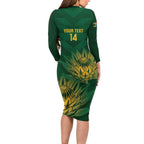 Custom South Africa Cricket Long Sleeve Bodycon Dress Go Champions Proteas