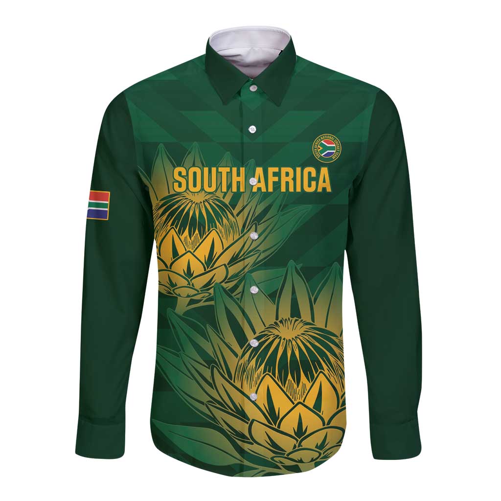 Custom South Africa Cricket Long Sleeve Button Shirt Go Champions Proteas