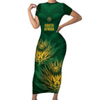 Custom South Africa Cricket Short Sleeve Bodycon Dress Go Champions Proteas