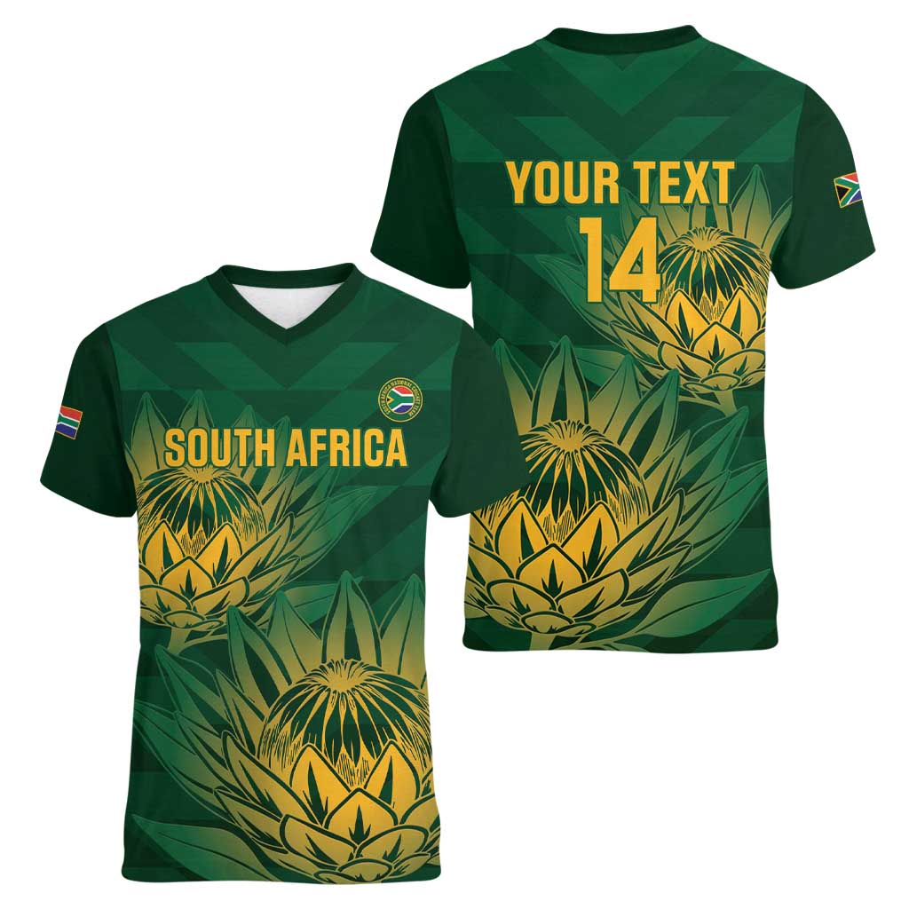 Custom South Africa Cricket Women V-Neck T-Shirt Go Champions Proteas