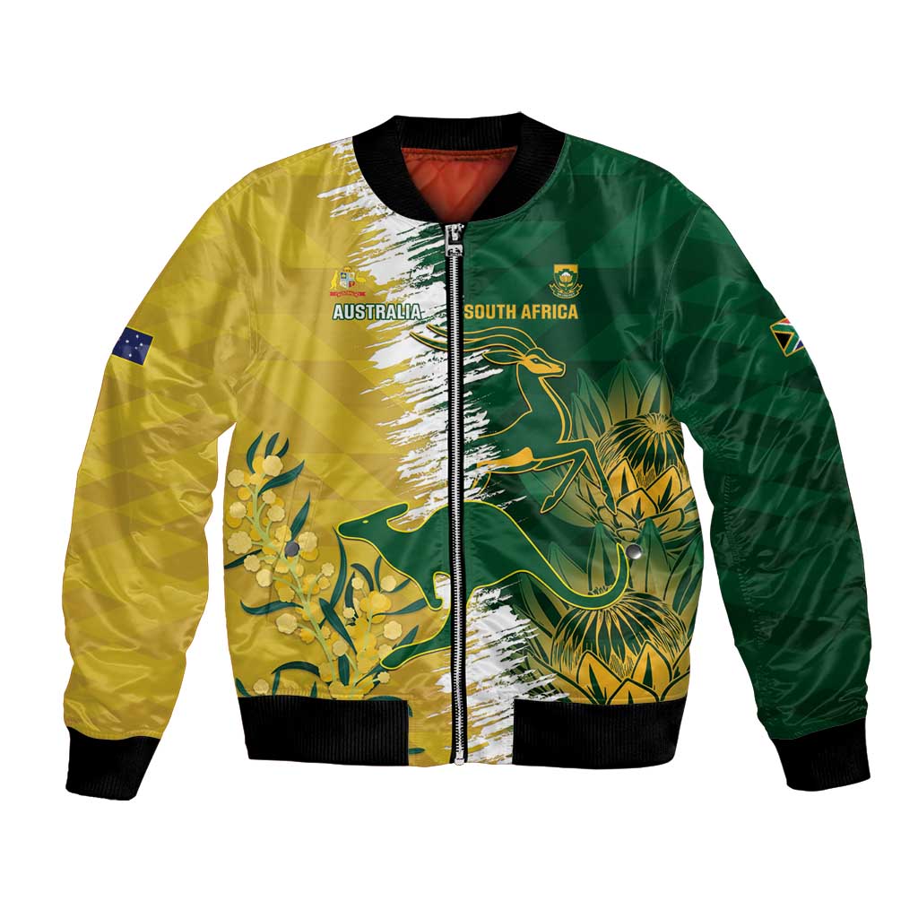 Custom Australia And South Africa Cricket Bomber Jacket Aussies Proteas Together