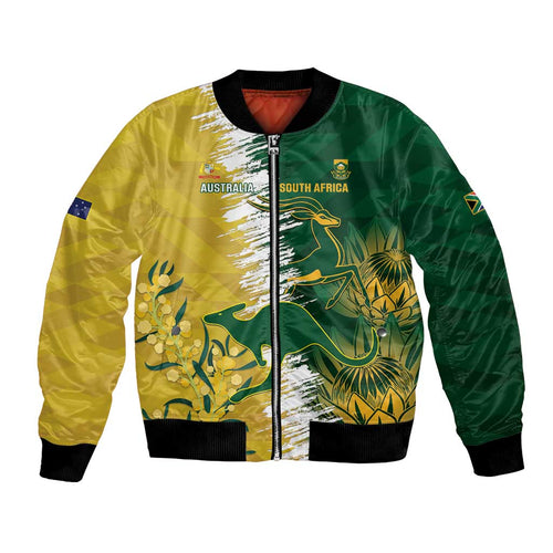 Custom Australia And South Africa Cricket Bomber Jacket Aussies Proteas Together