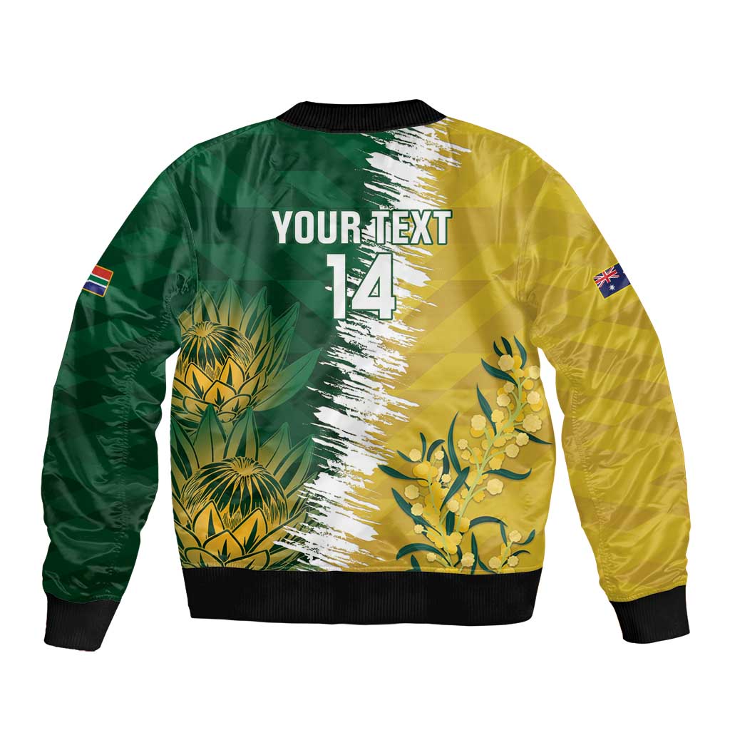 Custom Australia And South Africa Cricket Bomber Jacket Aussies Proteas Together