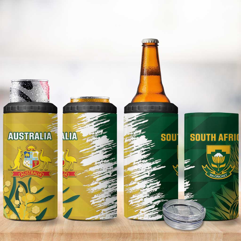 Custom Australia And South Africa Cricket 4 in 1 Can Cooler Tumbler Aussies Proteas Together
