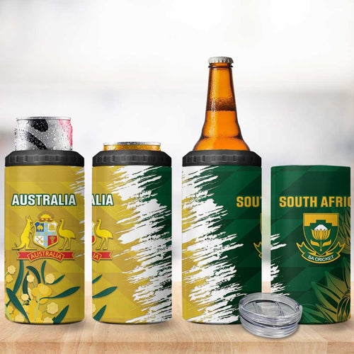 Custom Australia And South Africa Cricket 4 in 1 Can Cooler Tumbler Aussies Proteas Together