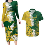 Custom Australia And South Africa Cricket Couples Matching Long Sleeve Bodycon Dress and Hawaiian Shirt Aussies Proteas Together