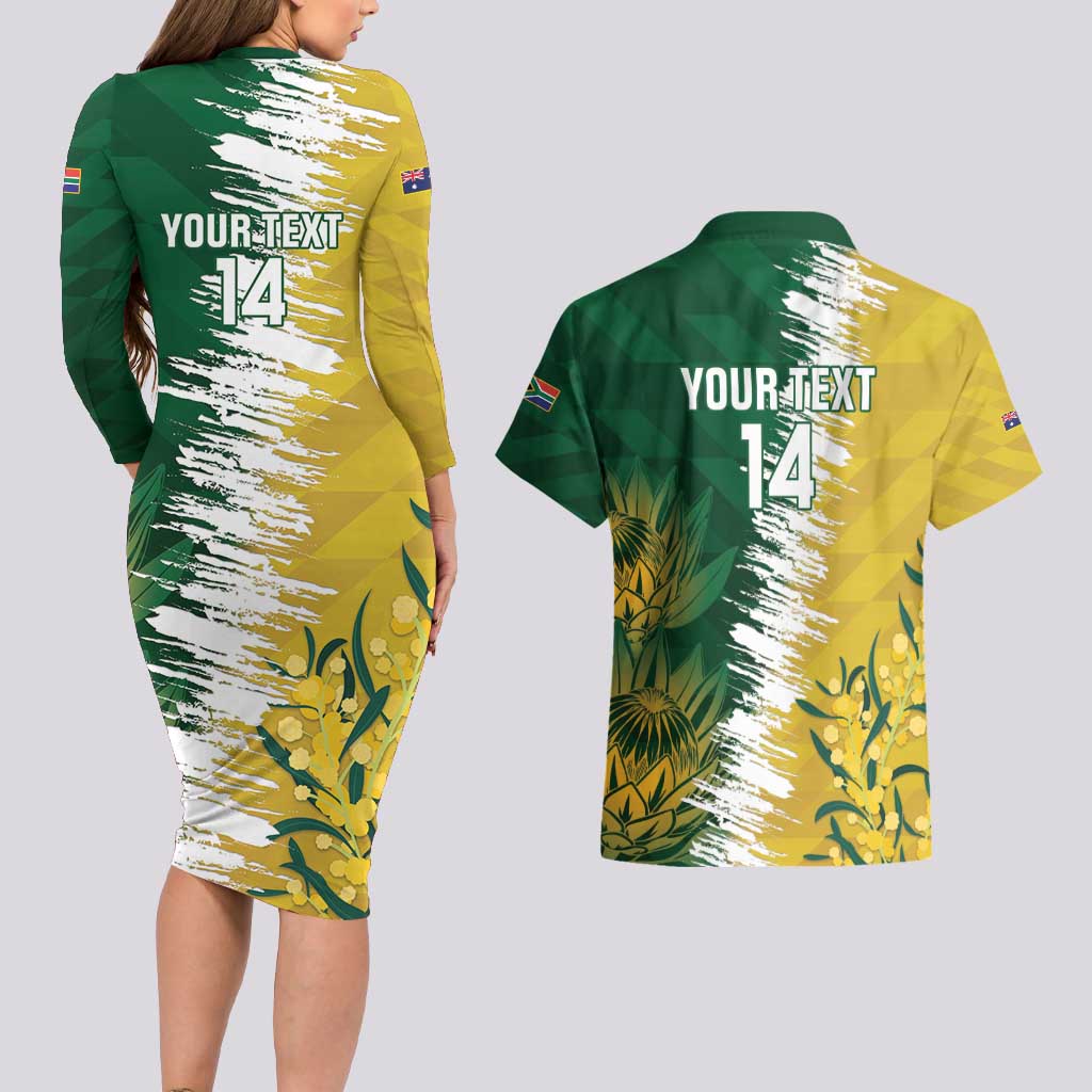 Custom Australia And South Africa Cricket Couples Matching Long Sleeve Bodycon Dress and Hawaiian Shirt Aussies Proteas Together