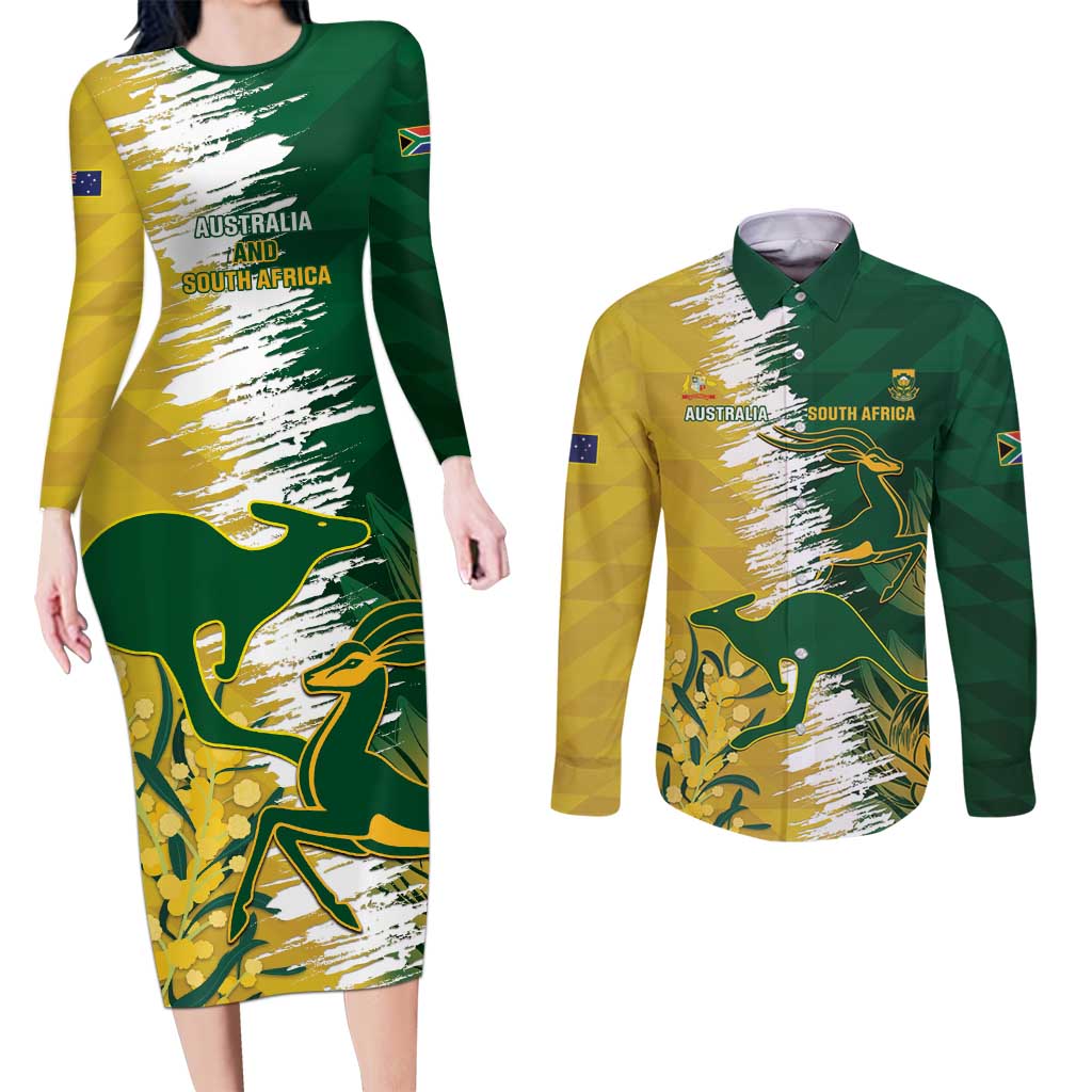 Custom Australia And South Africa Cricket Couples Matching Long Sleeve Bodycon Dress and Long Sleeve Button Shirt Aussies Proteas Together
