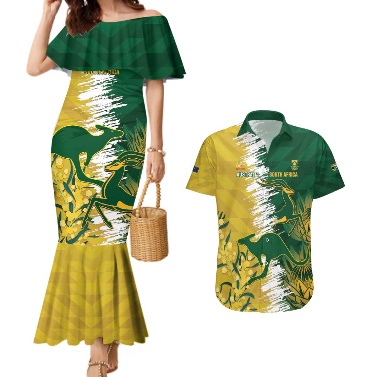 Custom Australia And South Africa Cricket Couples Matching Mermaid Dress and Hawaiian Shirt Aussies Proteas Together