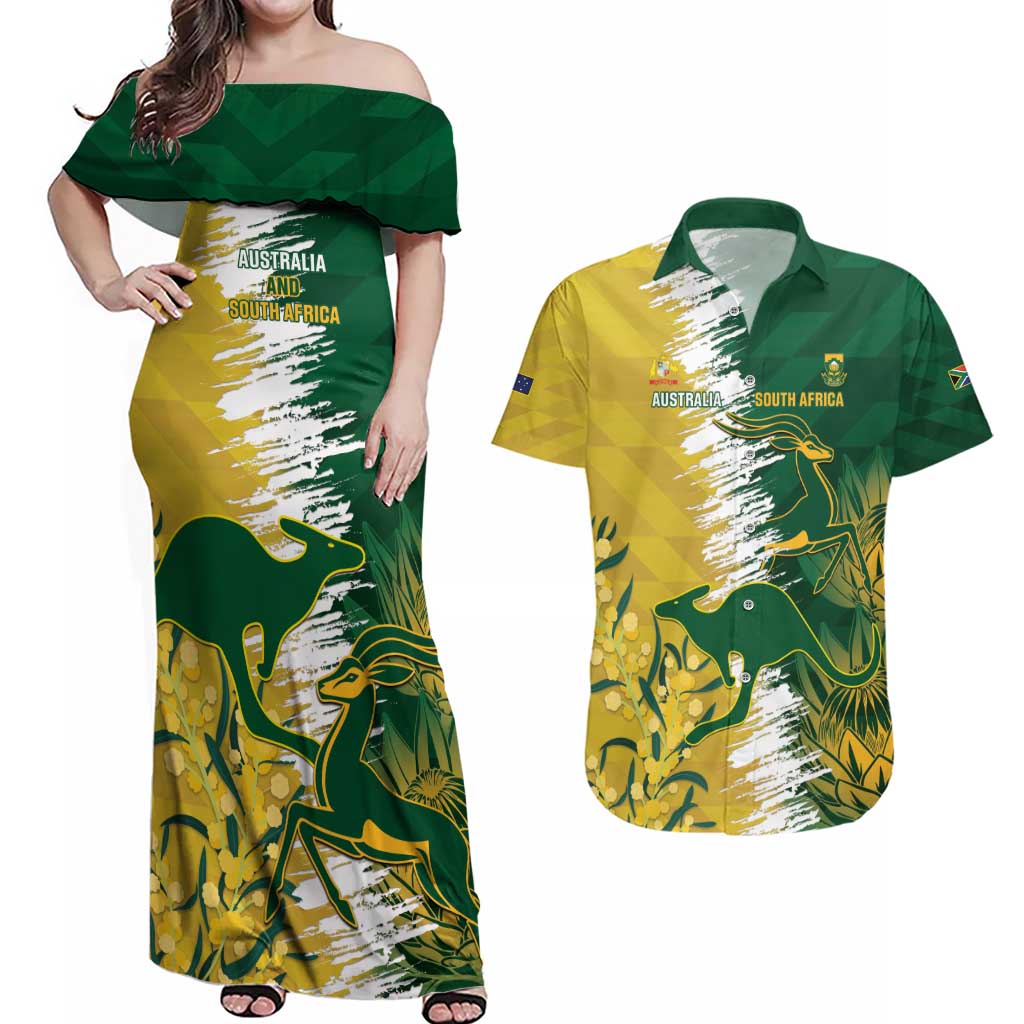 Custom Australia And South Africa Cricket Couples Matching Off Shoulder Maxi Dress and Hawaiian Shirt Aussies Proteas Together