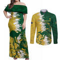Custom Australia And South Africa Cricket Couples Matching Off Shoulder Maxi Dress and Long Sleeve Button Shirt Aussies Proteas Together