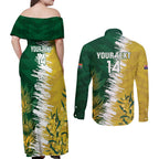 Custom Australia And South Africa Cricket Couples Matching Off Shoulder Maxi Dress and Long Sleeve Button Shirt Aussies Proteas Together