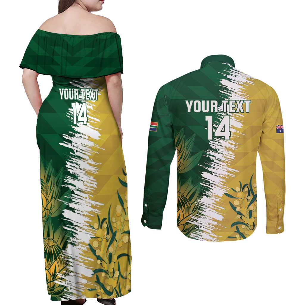 Custom Australia And South Africa Cricket Couples Matching Off Shoulder Maxi Dress and Long Sleeve Button Shirt Aussies Proteas Together
