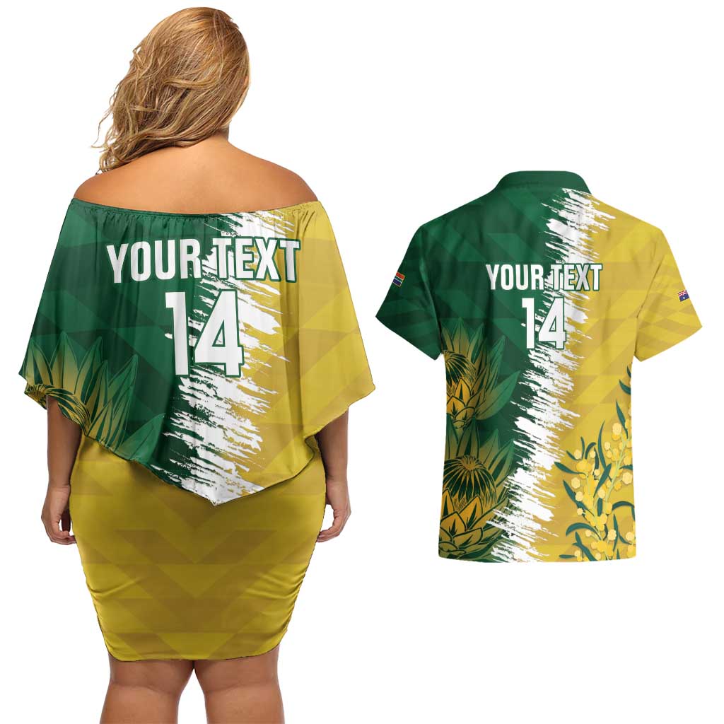 Custom Australia And South Africa Cricket Couples Matching Off Shoulder Short Dress and Hawaiian Shirt Aussies Proteas Together