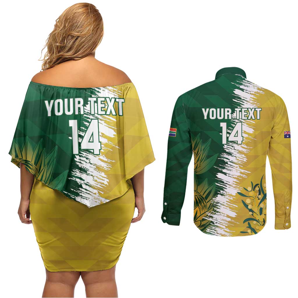 Custom Australia And South Africa Cricket Couples Matching Off Shoulder Short Dress and Long Sleeve Button Shirt Aussies Proteas Together