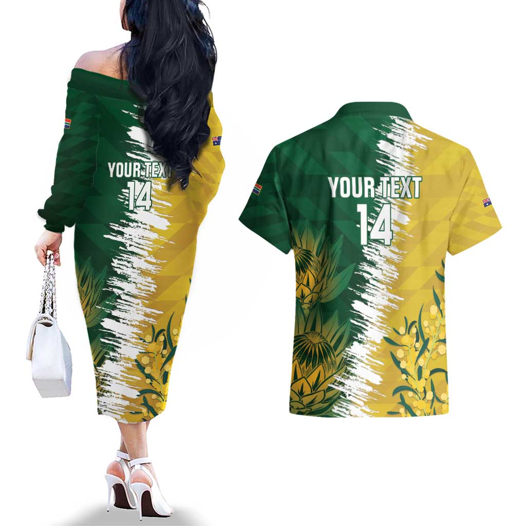 Custom Australia And South Africa Cricket Couples Matching Off The Shoulder Long Sleeve Dress and Hawaiian Shirt Aussies Proteas Together