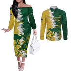 Custom Australia And South Africa Cricket Couples Matching Off The Shoulder Long Sleeve Dress and Long Sleeve Button Shirt Aussies Proteas Together