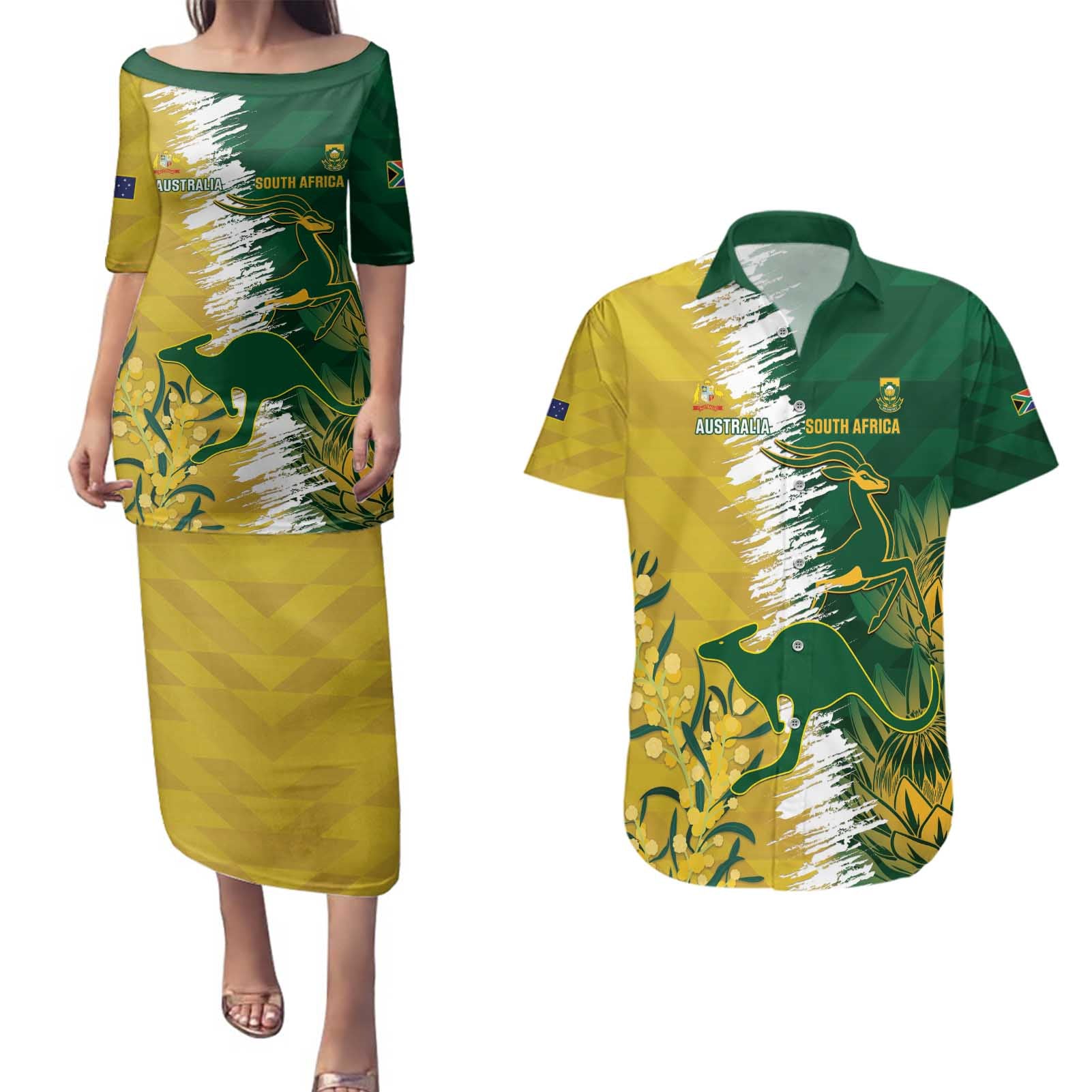 Custom Australia And South Africa Cricket Couples Matching Puletasi and Hawaiian Shirt Aussies Proteas Together