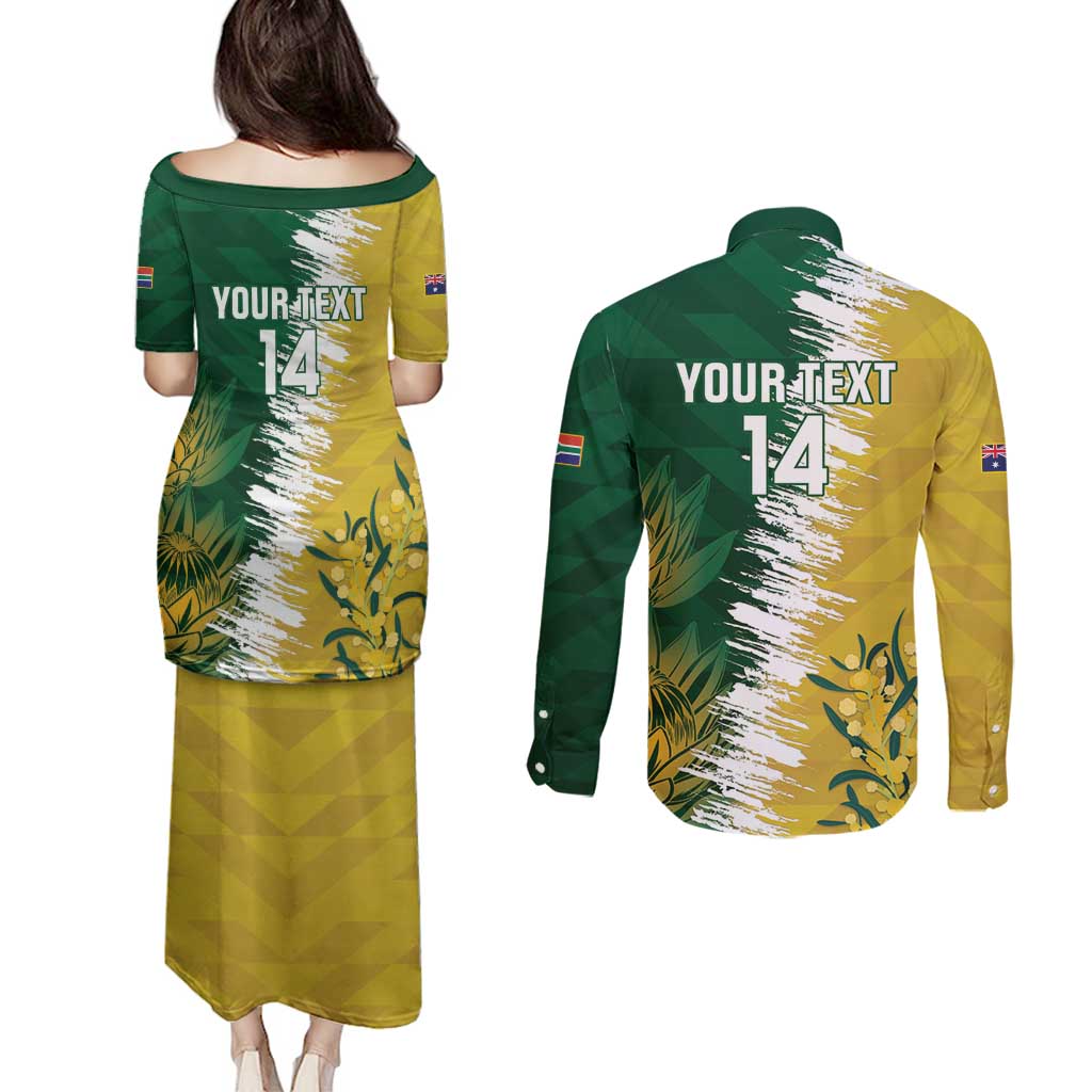 Custom Australia And South Africa Cricket Couples Matching Puletasi and Long Sleeve Button Shirt Aussies Proteas Together