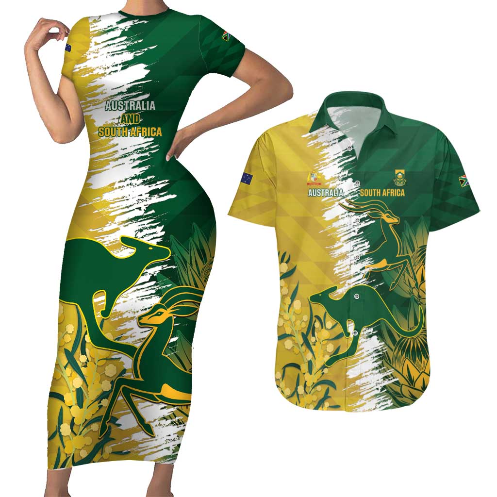 Custom Australia And South Africa Cricket Couples Matching Short Sleeve Bodycon Dress and Hawaiian Shirt Aussies Proteas Together