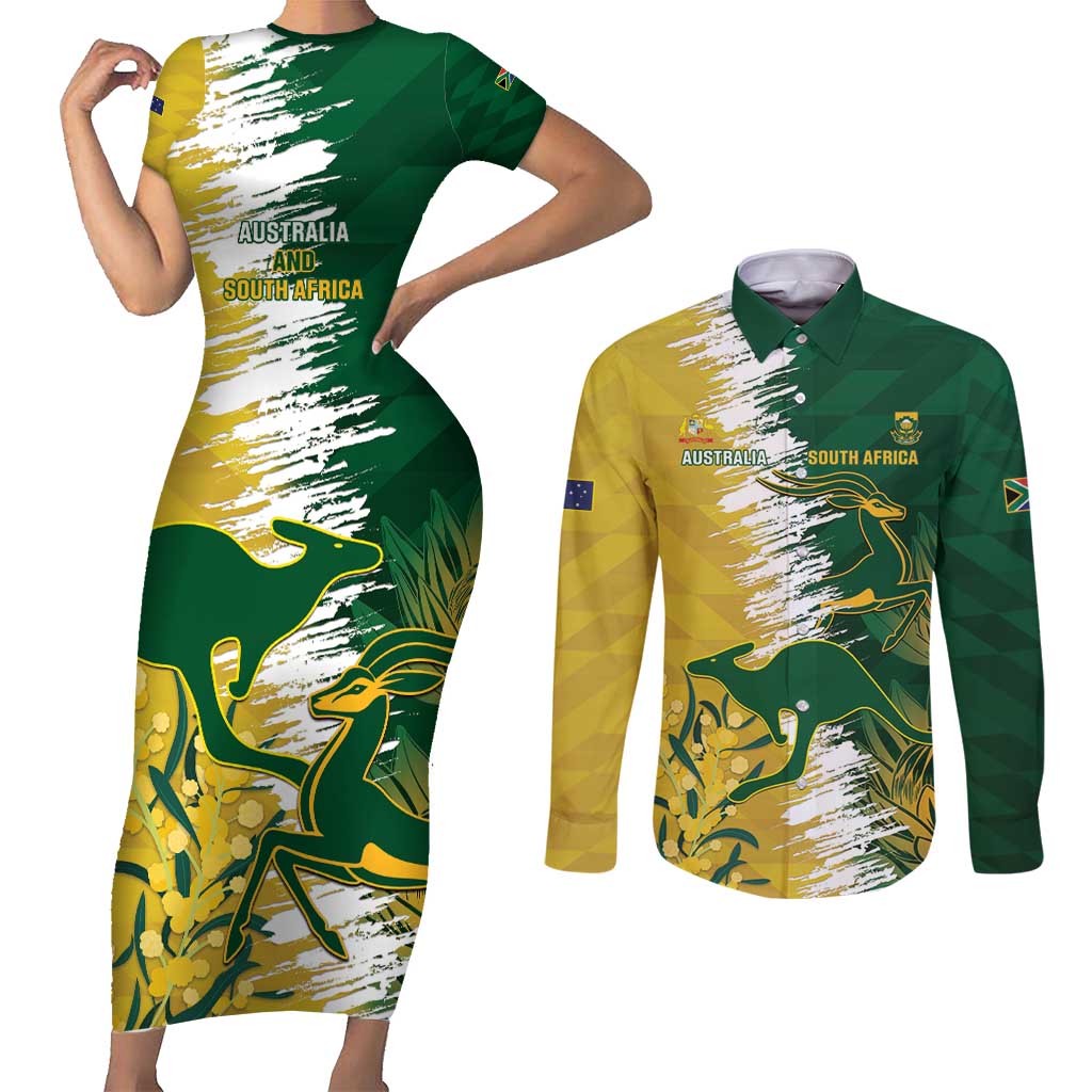 Custom Australia And South Africa Cricket Couples Matching Short Sleeve Bodycon Dress and Long Sleeve Button Shirt Aussies Proteas Together