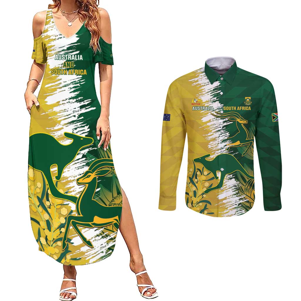 Custom Australia And South Africa Cricket Couples Matching Summer Maxi Dress and Long Sleeve Button Shirt Aussies Proteas Together