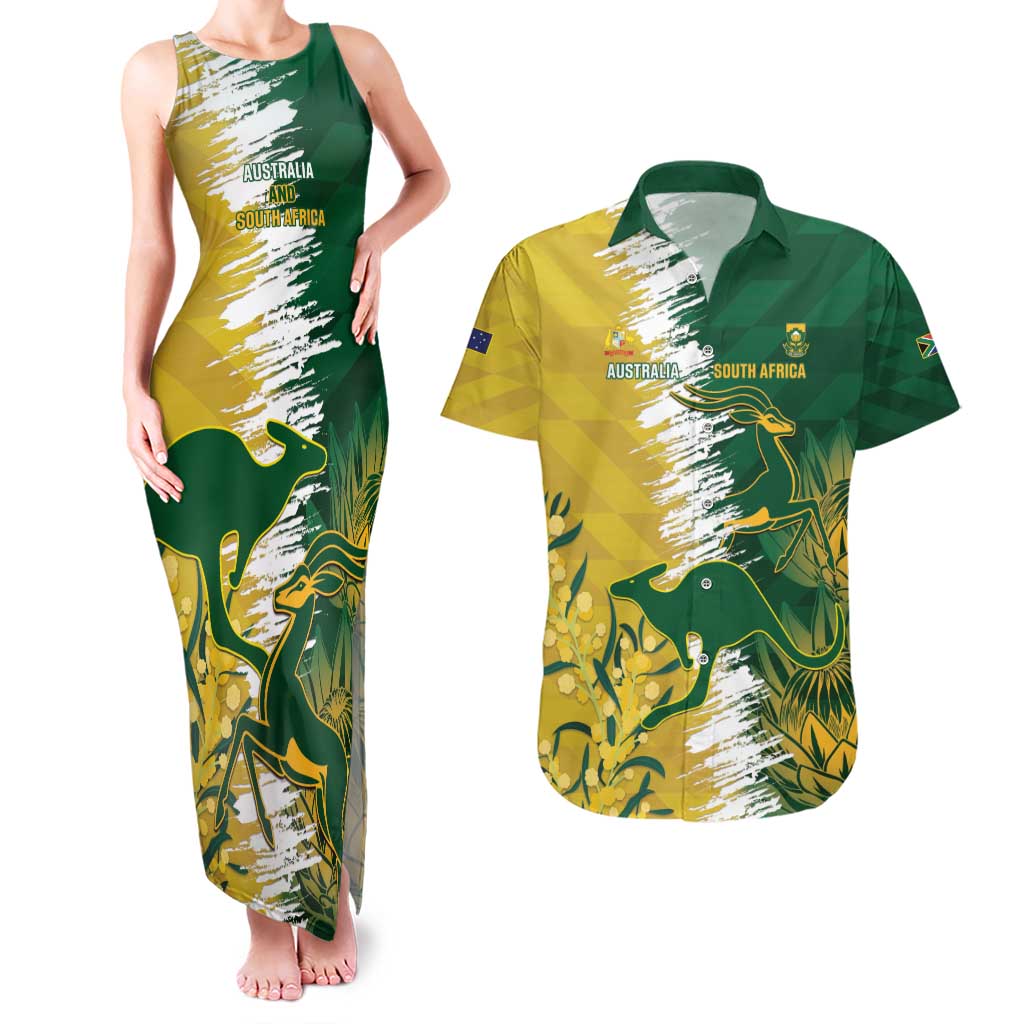 Custom Australia And South Africa Cricket Couples Matching Tank Maxi Dress and Hawaiian Shirt Aussies Proteas Together
