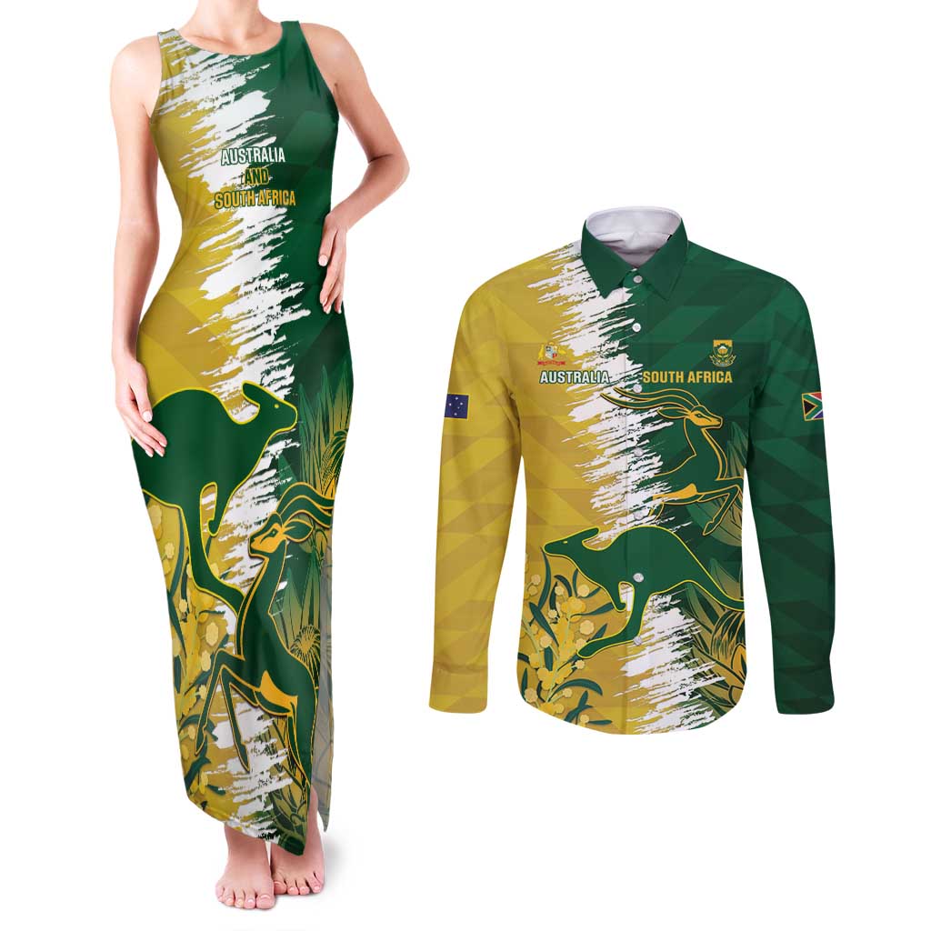Custom Australia And South Africa Cricket Couples Matching Tank Maxi Dress and Long Sleeve Button Shirt Aussies Proteas Together