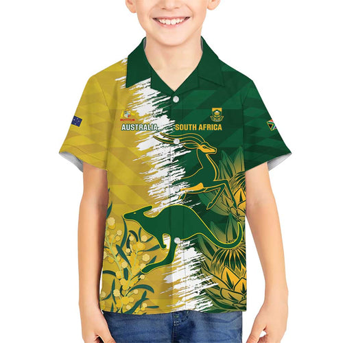 Custom Australia And South Africa Cricket Family Matching Short Sleeve Bodycon Dress and Hawaiian Shirt Aussies Proteas Together