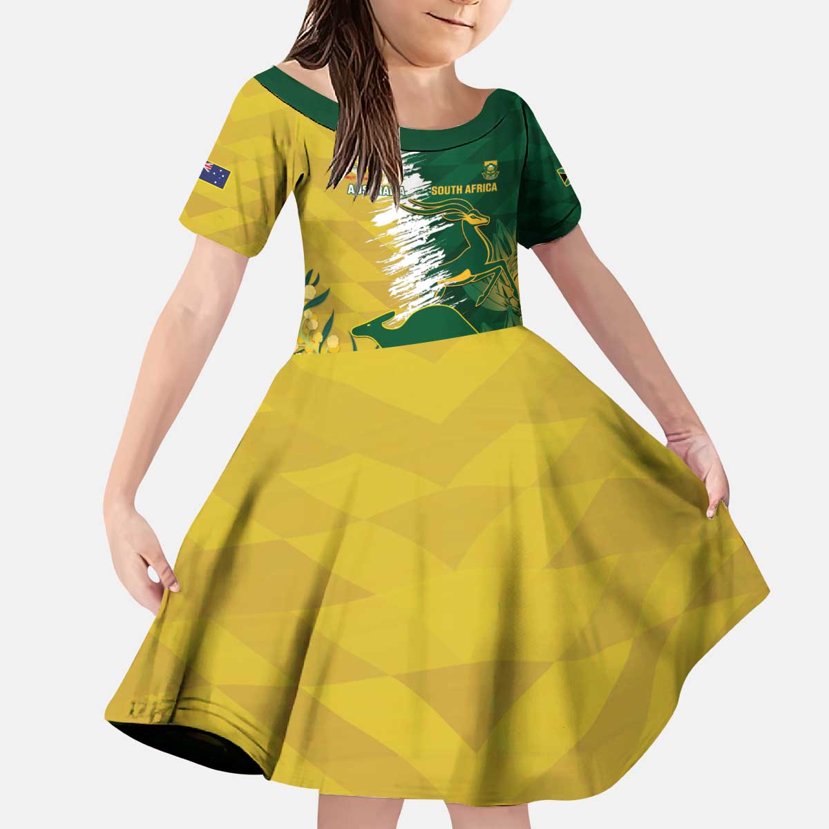 Custom Australia And South Africa Cricket Kid Short Sleeve Dress Aussies Proteas Together