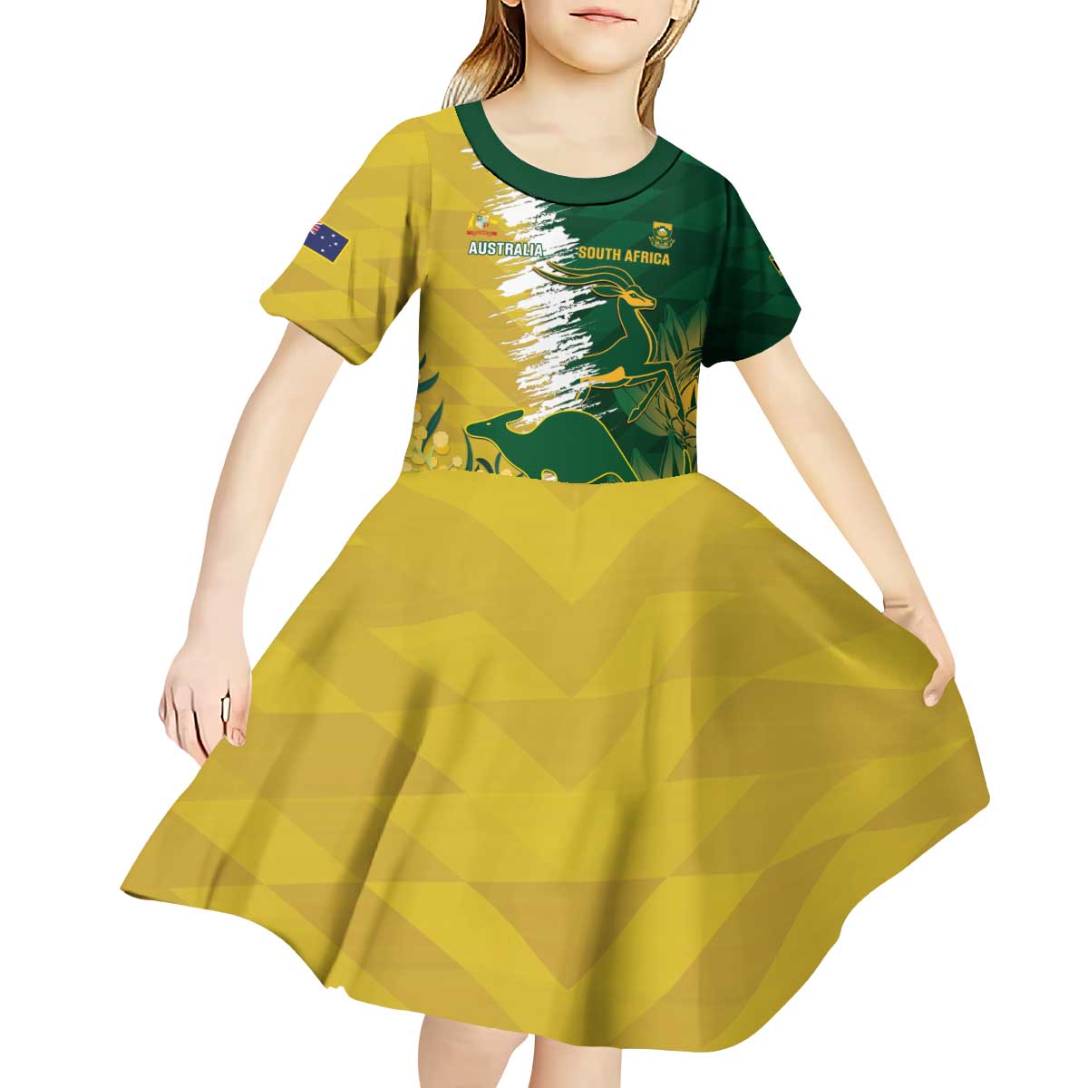 Custom Australia And South Africa Cricket Kid Short Sleeve Dress Aussies Proteas Together
