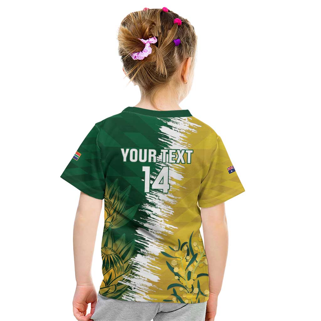 Custom Australia And South Africa Cricket Kid T Shirt Aussies Proteas Together