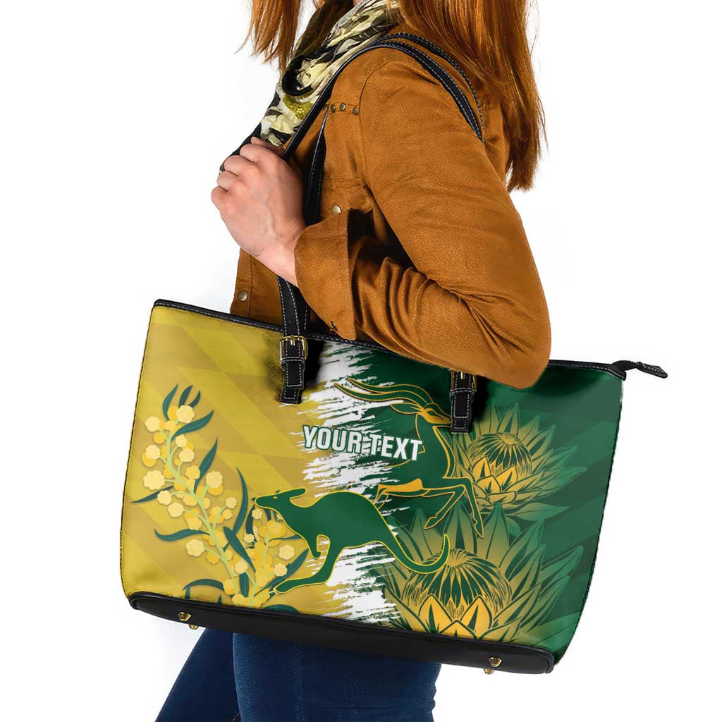 Custom Australia And South Africa Cricket Leather Tote Bag Aussies Proteas Together