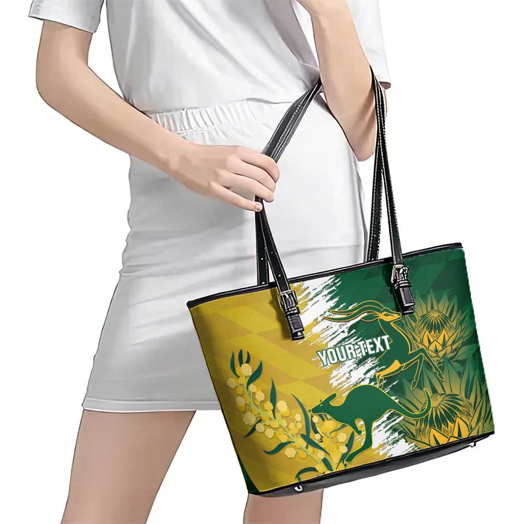 Custom Australia And South Africa Cricket Leather Tote Bag Aussies Proteas Together