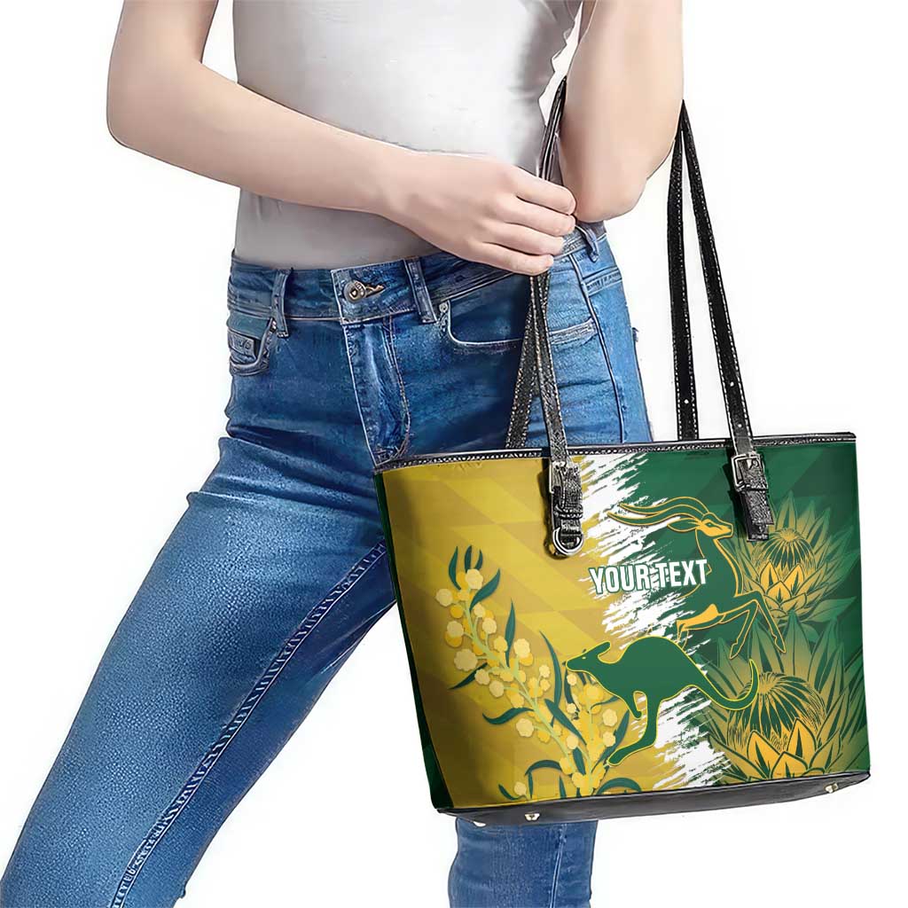 Custom Australia And South Africa Cricket Leather Tote Bag Aussies Proteas Together
