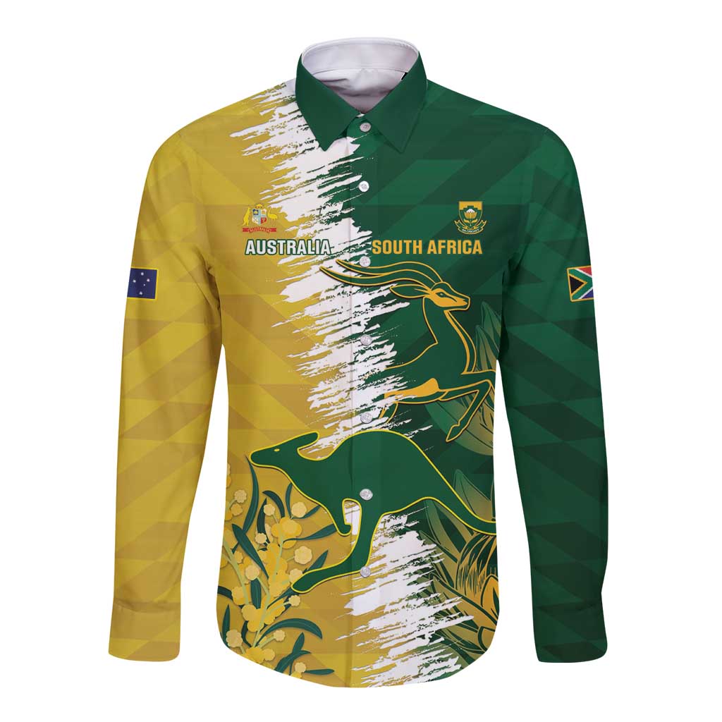 Custom Australia And South Africa Cricket Long Sleeve Button Shirt Aussies Proteas Together
