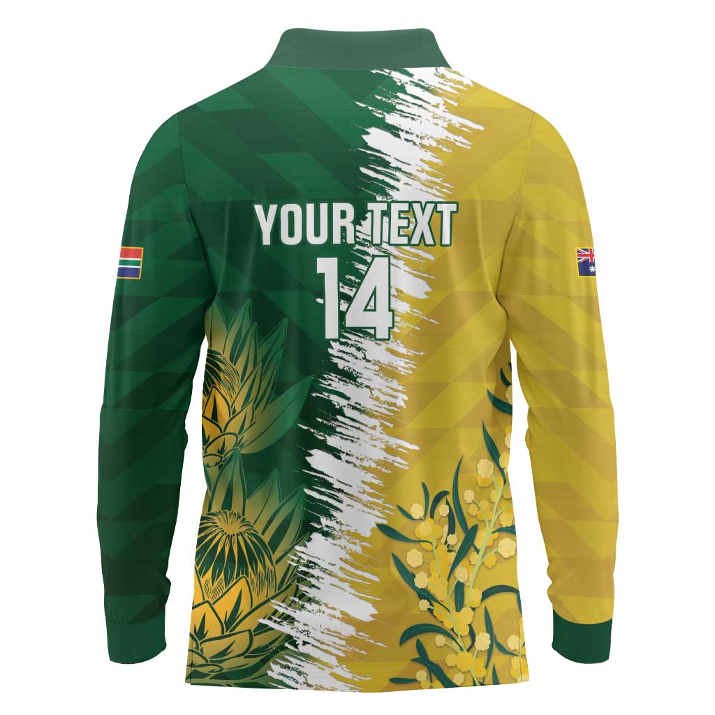 Custom Australia And South Africa Cricket Long Sleeve Polo Shirt Aussies Proteas Together