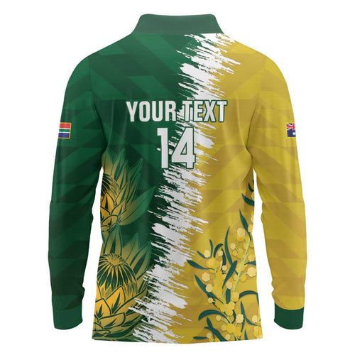 Custom Australia And South Africa Cricket Long Sleeve Polo Shirt Aussies Proteas Together