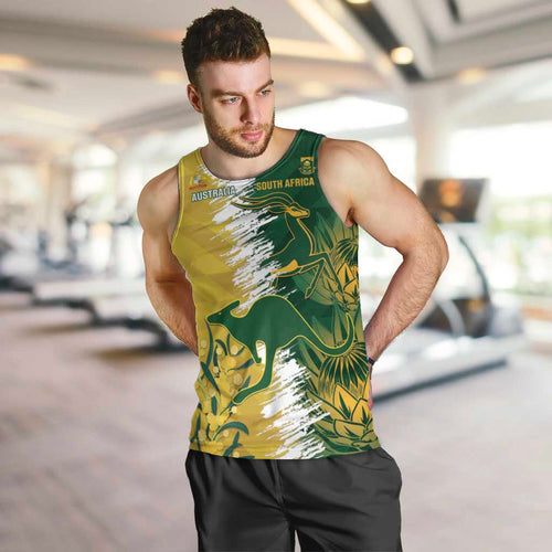 Custom Australia And South Africa Cricket Men Tank Top Aussies Proteas Together