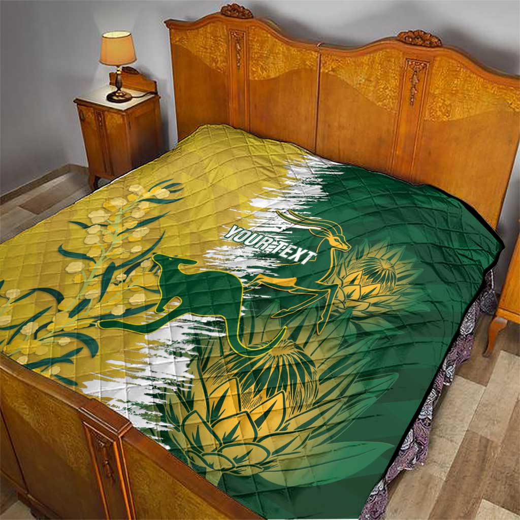 Custom Australia And South Africa Cricket Quilt Aussies Proteas Together