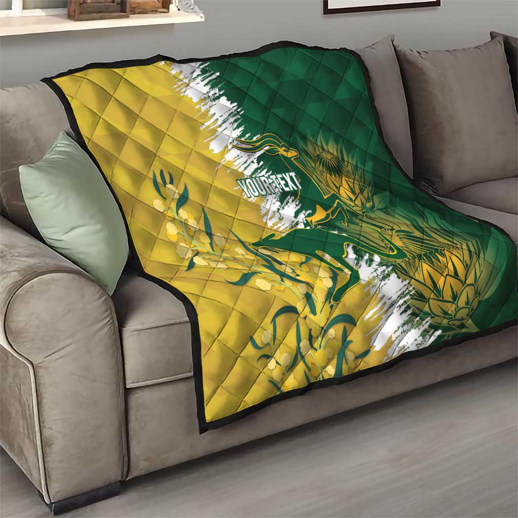 Custom Australia And South Africa Cricket Quilt Aussies Proteas Together