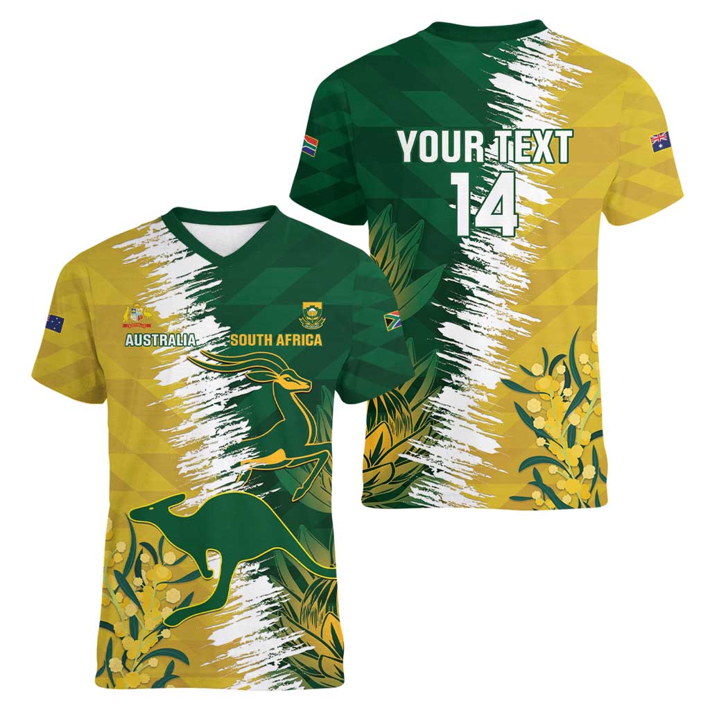 Custom Australia And South Africa Cricket Women V-Neck T-Shirt Aussies Proteas Together