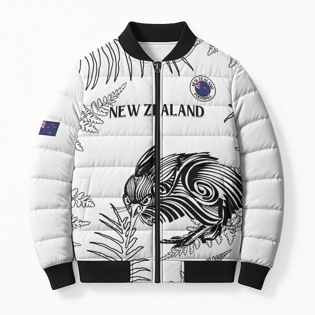Custom New Zealand Kiwi Football Bomber Puffer Jacket Aotearoa Silver Fern - Aussie Hoodie
