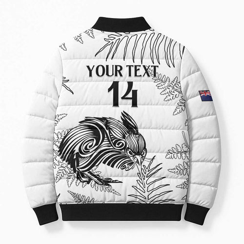 Custom New Zealand Kiwi Football Bomber Puffer Jacket Aotearoa Silver Fern - Aussie Hoodie