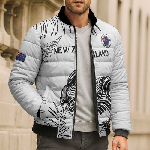 Custom New Zealand Kiwi Football Bomber Puffer Jacket Aotearoa Silver Fern - Aussie Hoodie