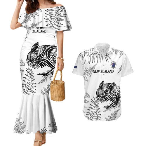 Custom New Zealand Kiwi Football Couples Matching Mermaid Dress and Hawaiian Shirt Aotearoa Silver Fern