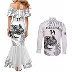 Custom New Zealand Kiwi Football Couples Matching Mermaid Dress and Long Sleeve Button Shirt Aotearoa Silver Fern