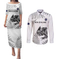 Custom New Zealand Kiwi Football Couples Matching Puletasi and Long Sleeve Button Shirt Aotearoa Silver Fern